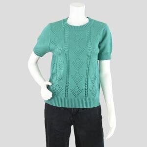 Vintage 90s Green Short Sleeve Sweater Top, Women's Petite Medium